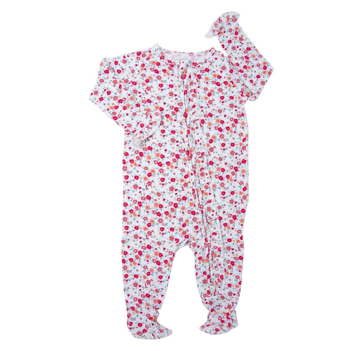 Ruffle Footie - Crimson Floral