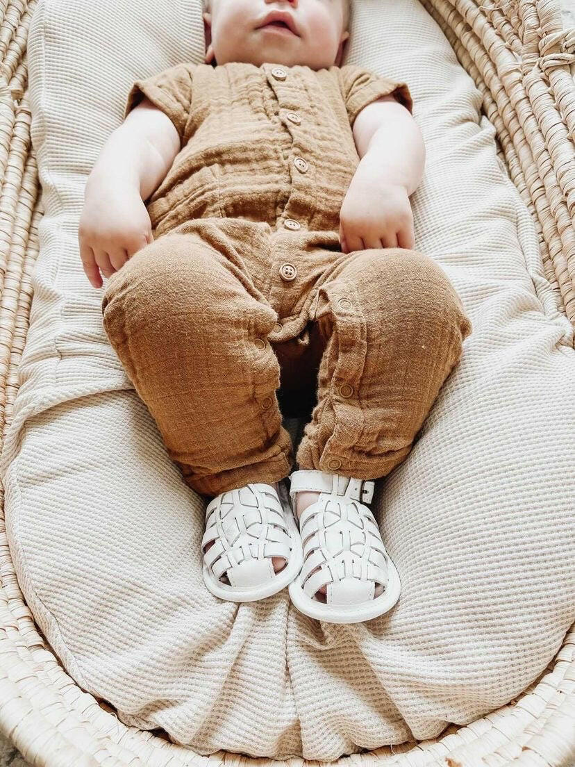 Leather Indie Sandal | Color 'Cotton' | Soft Sole Consciously Baby