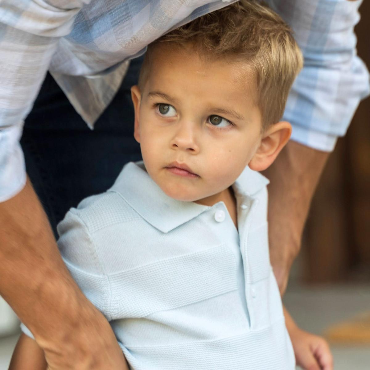 Short Sleeve Sweater Polo - Pale Blue