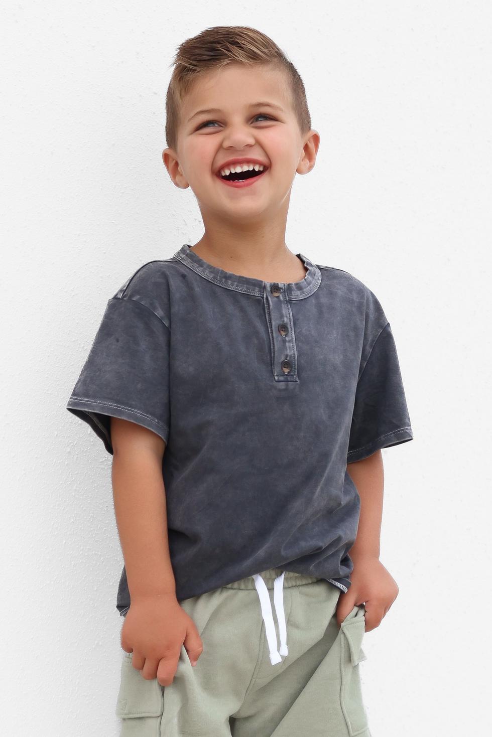 Baby Jersey Henley Tee - Grey Wash