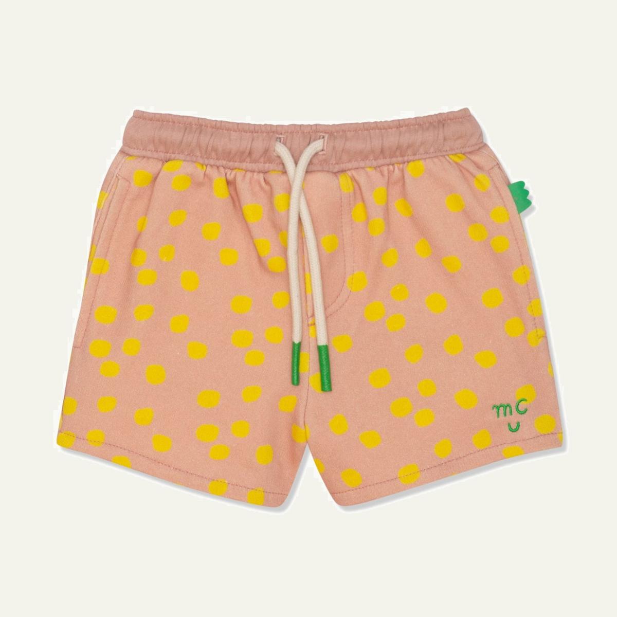 Recycled Cotton Pink Dotted Cropped Girl Shorts - Misty Rose/cyber Yellow