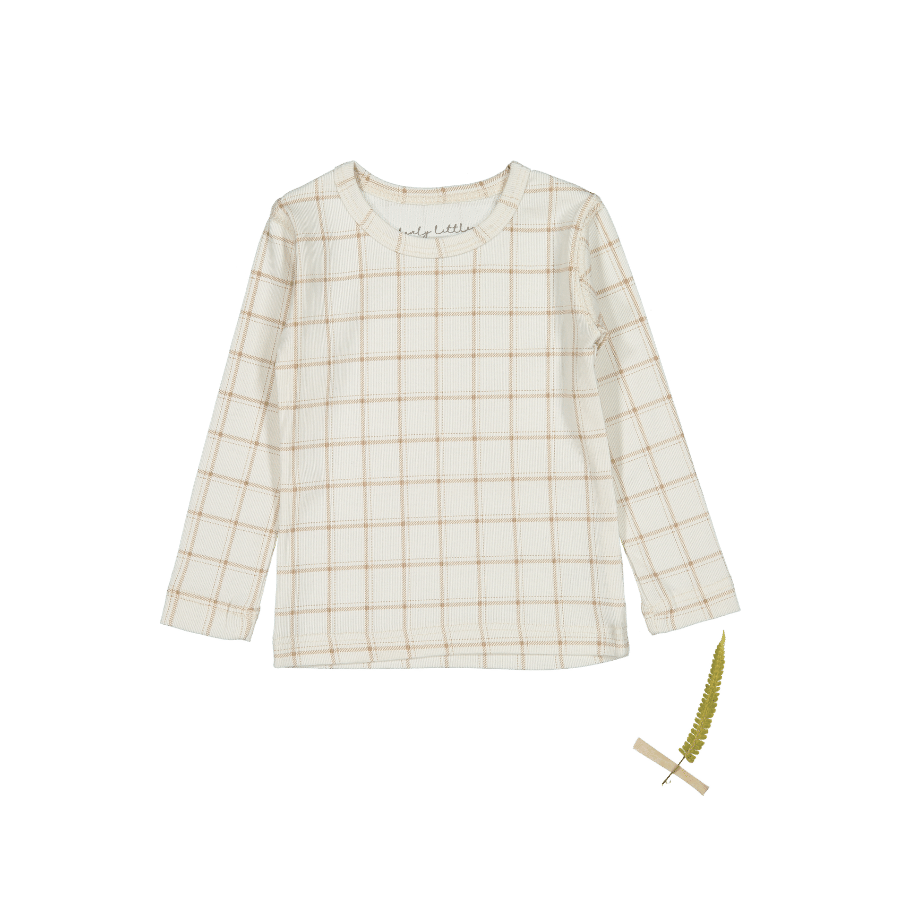 The Printed Long Sleeve Tee - Tan Grid Long Sleeve Tee Lovely Littles