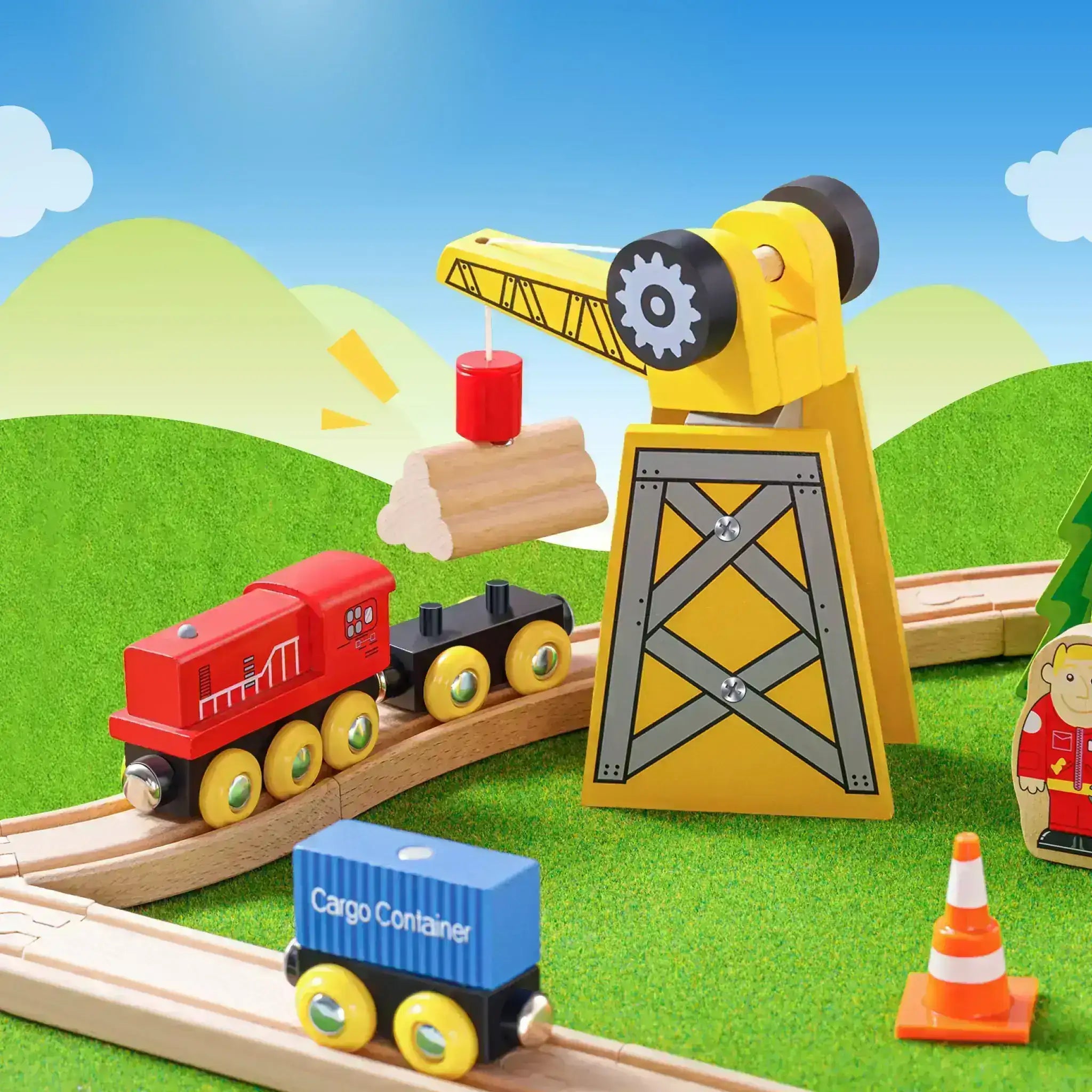 Tiny Land® Wooden Track Trains 55 Pcs Toy Tiny Land