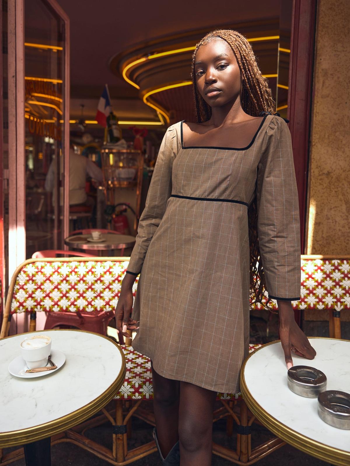 Tatum Mini Dress - Coco Check with Baby Blue Pinstripe - FINAL SALE