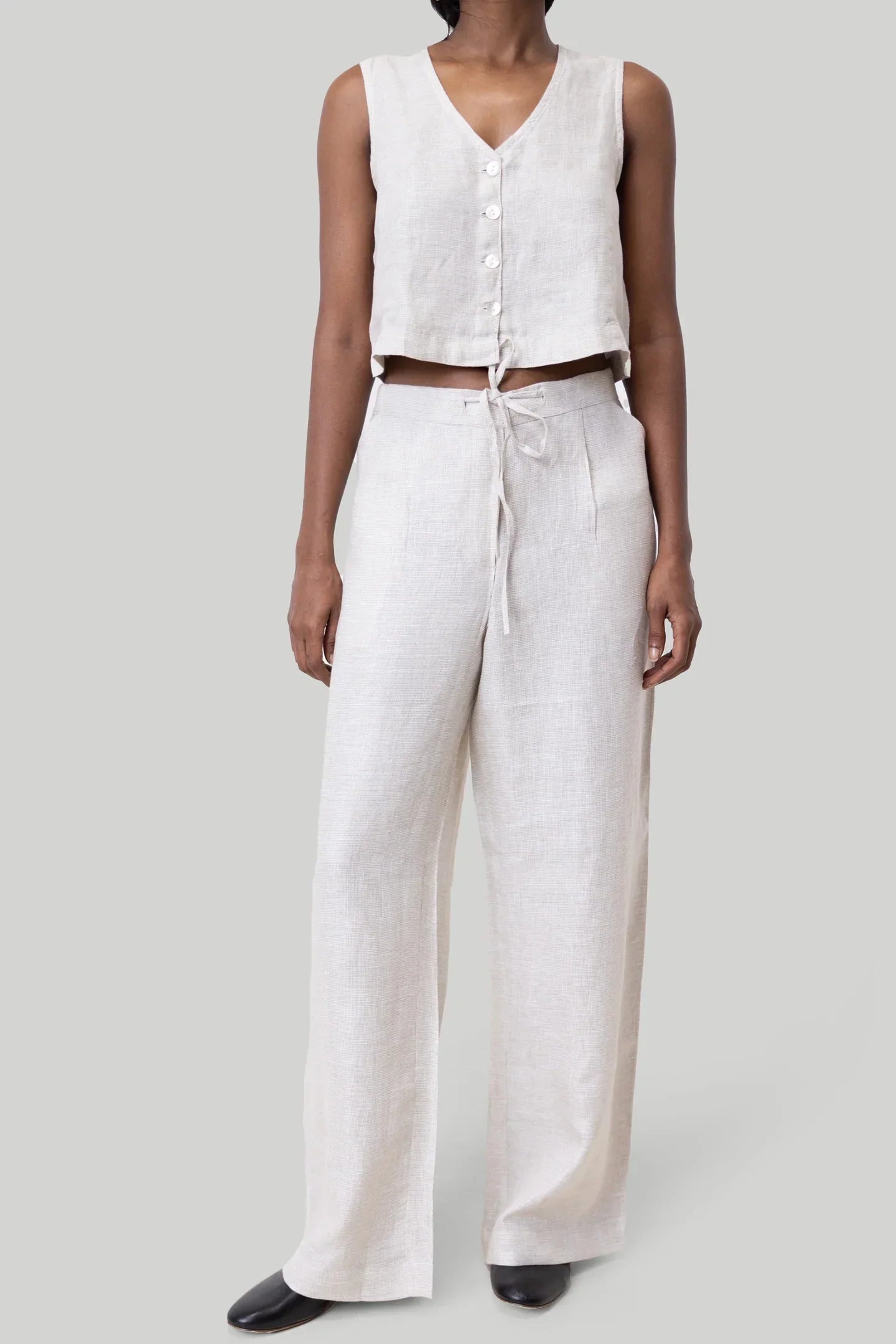 Wide Leg Linen Pants - Linen Check