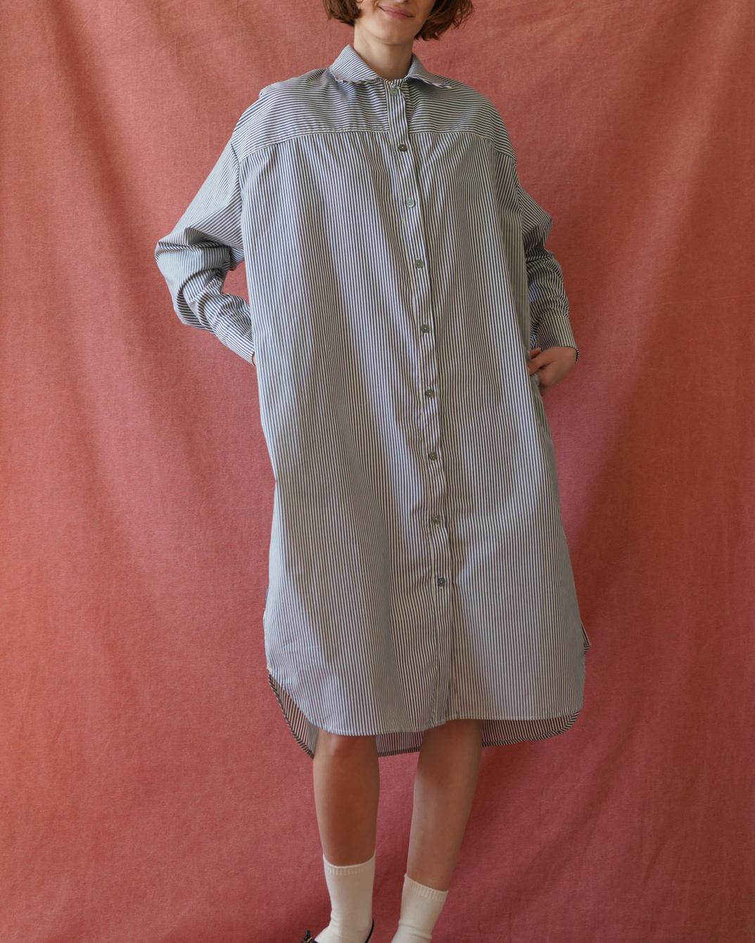 Pin Stripe Shirt Dress - Navy