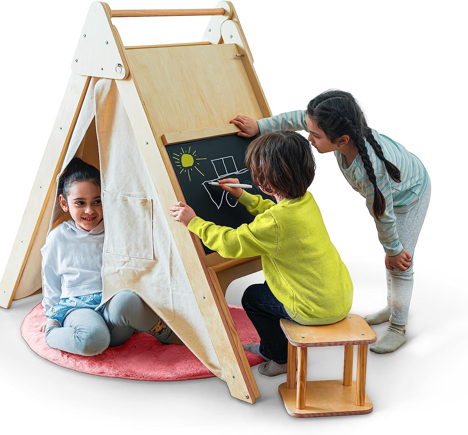 Oak - Wood Learning Tent and Climber with Desk and Chair Indoor Avenlur.com