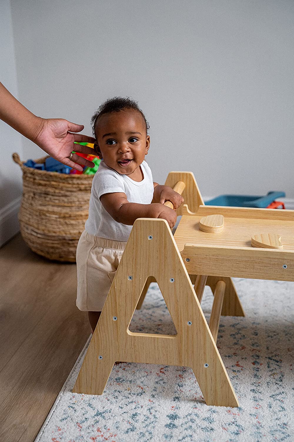 Maple - Wood Small Triangle Climbing Set with Ladder Slide and Rocker Indoor Avenlur.com