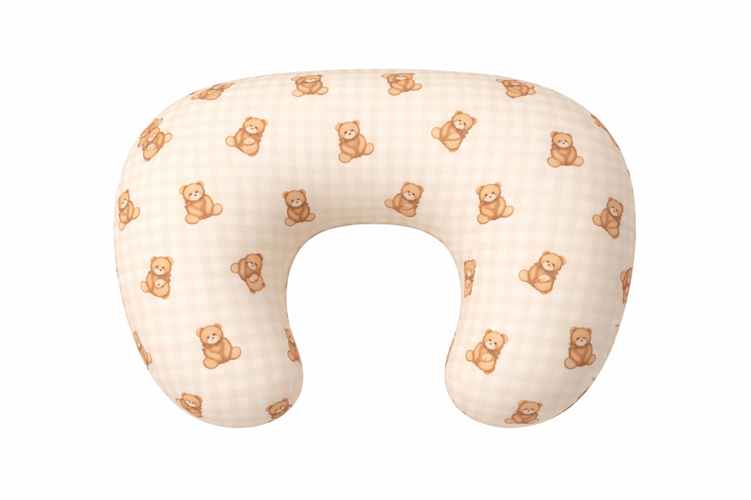Beige Teddy Bear Gingham Ruffle Nursing Pillow Cover