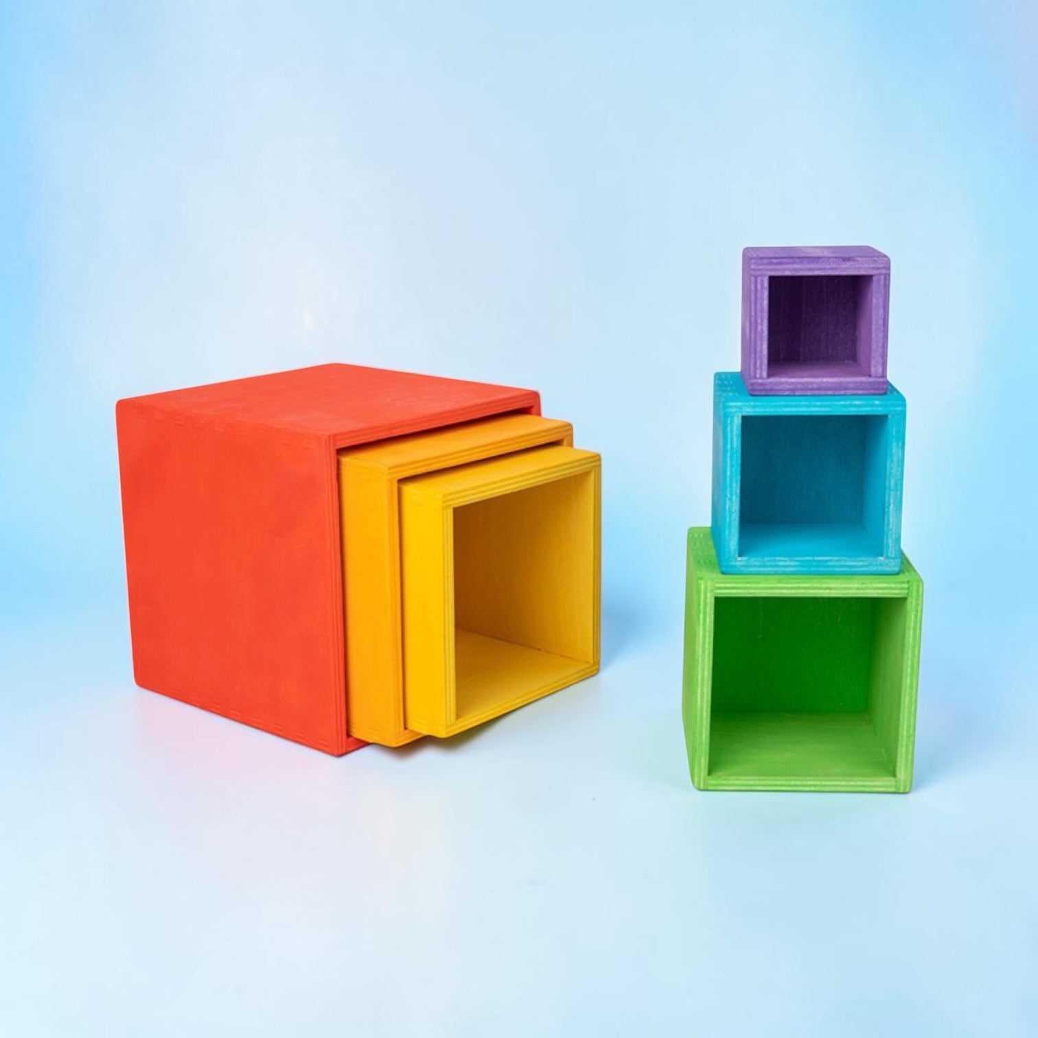**Pre-order (Ships in 2-3 Weeks)**6-Piece Basswood Wooden Rainbow Nesting Box Set | Painted & Hand-Stained Finishes | Montessori Stacking Toy