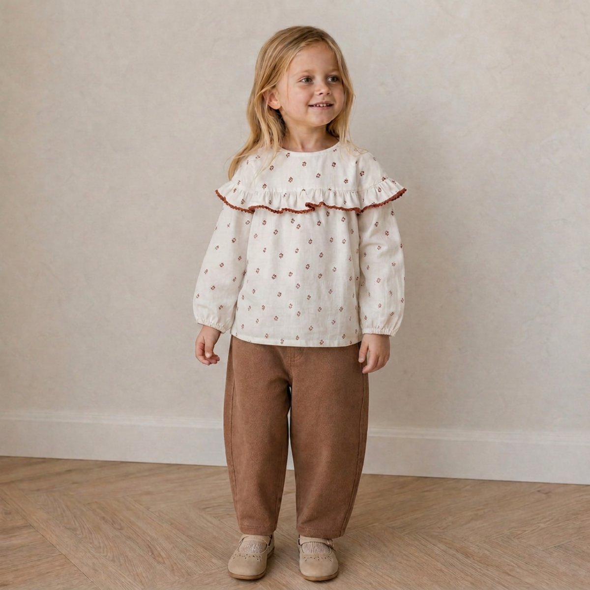 Organic Ruffle Cotton Blouse - Forest Scatter