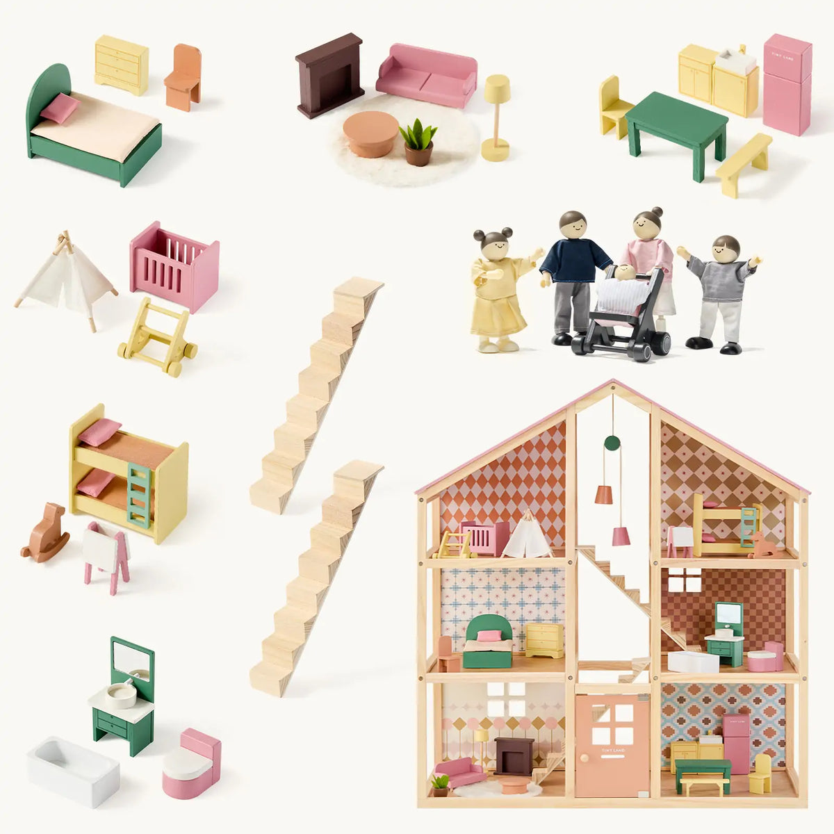 Tiny Land® Sweetwood Pegasus Dollhouse & Wooden Dollhouse Dolls