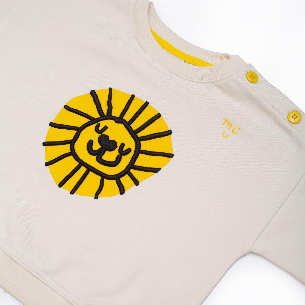 Recycled Cotton Lion Kid Sweatshirt - Natural/cyber Yellow