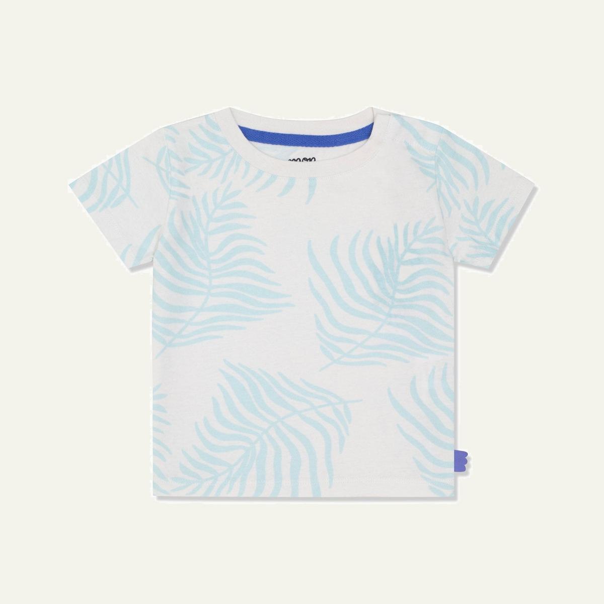 Recycled Cotton Palm Leaf Baby T-shirt - Natural/Sterling Blue