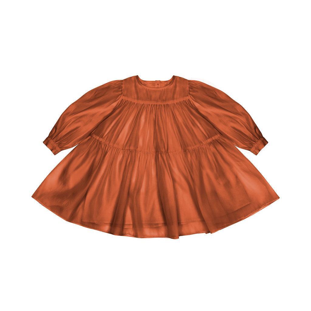 Girls Special Occasion Layered Organza Dress - Rust