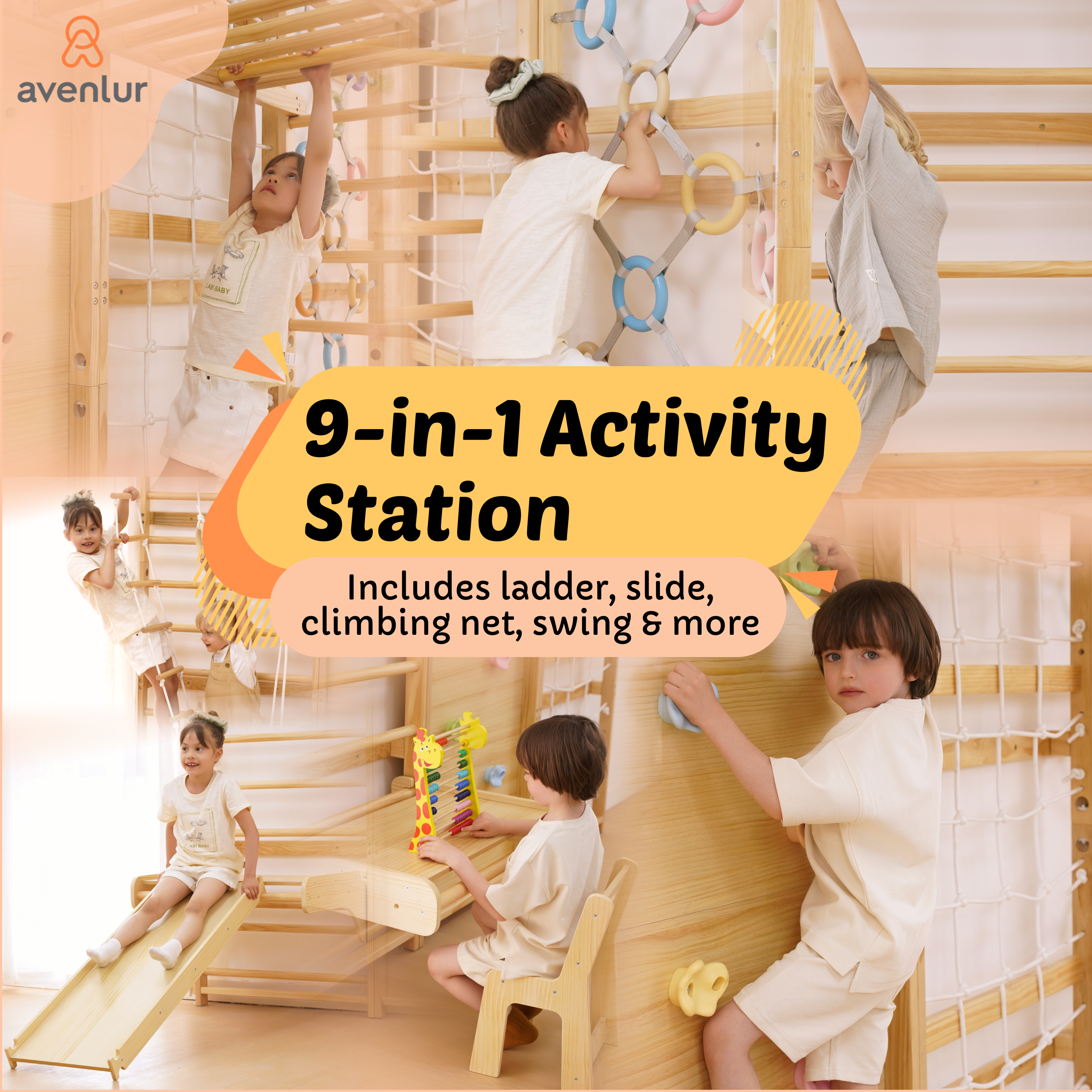 Walnut Modular | Swedish Ladder Jungle Gym - 95" Height - Wall Mounted