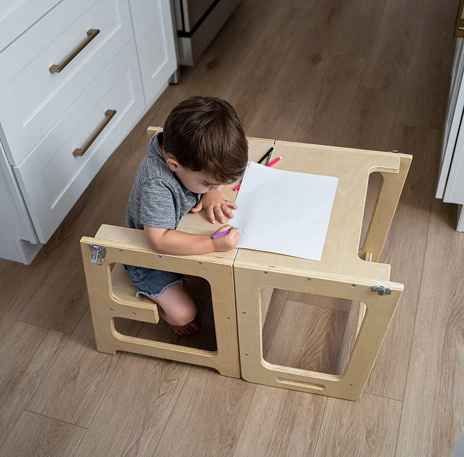 Date - 4 in 1 Kitchen Tower, Desk, Step Stool and Chalkboard Indoor Avenlur.com