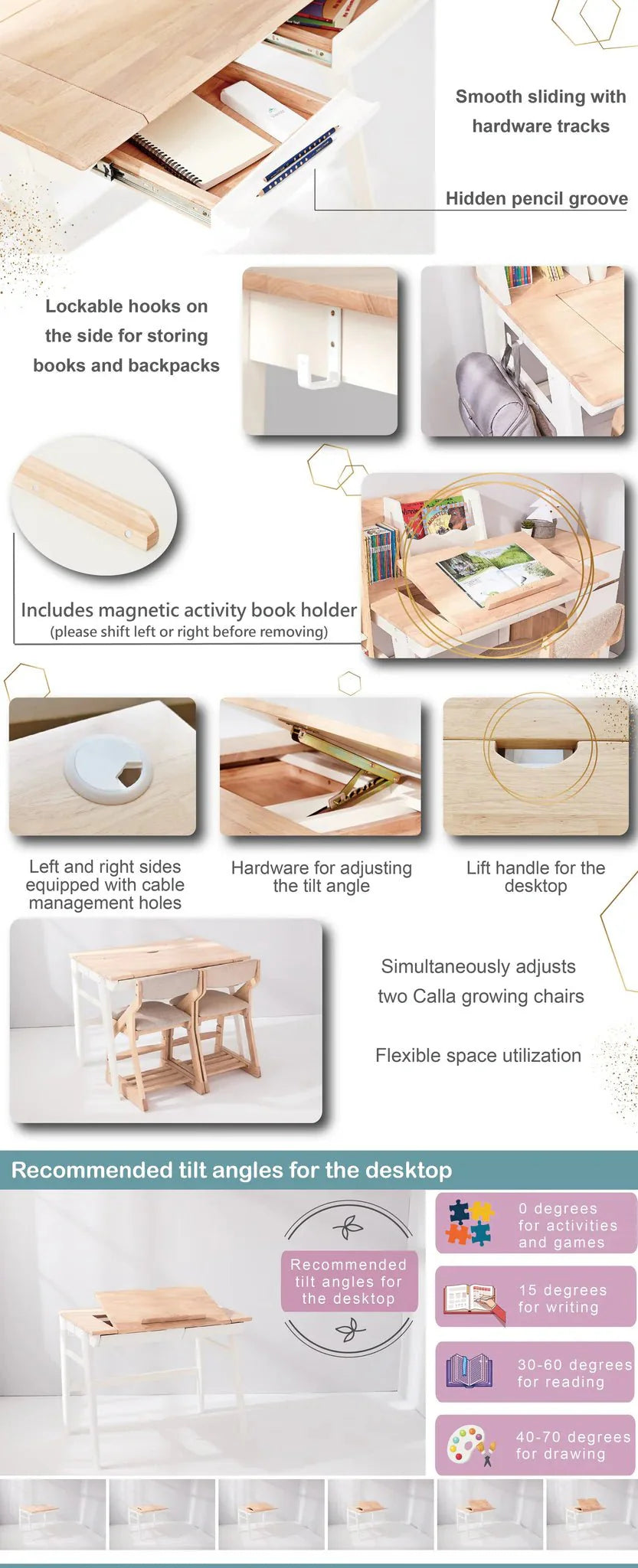 Adjustable Calla Wood Growth Desk with Easel - Natural Color