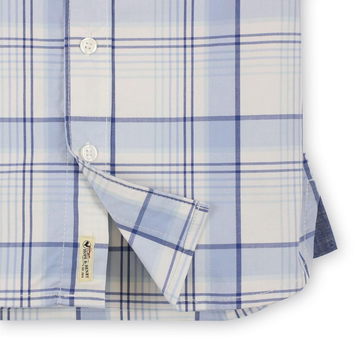 Stretch Short Sleeve Button Down Shirt - Classic Blue Tonal Plaid