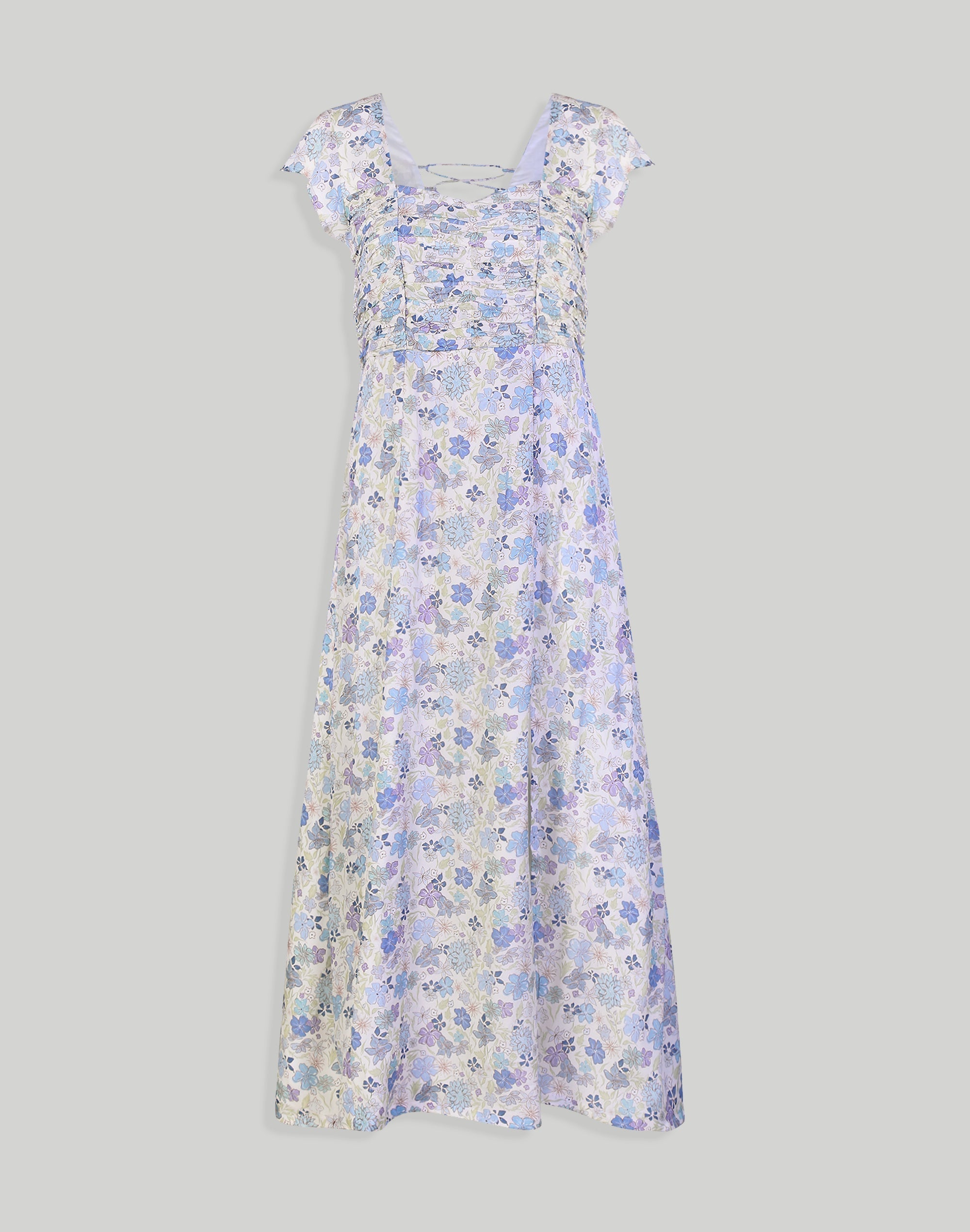 Ruched Dress - Blue Remixed Florals