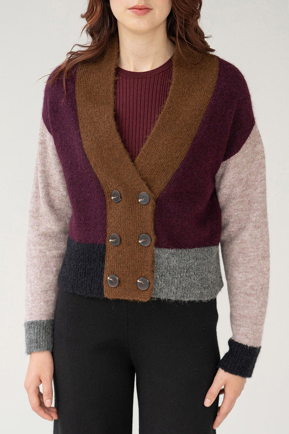 Color Block Cardi - Aubergine Multi