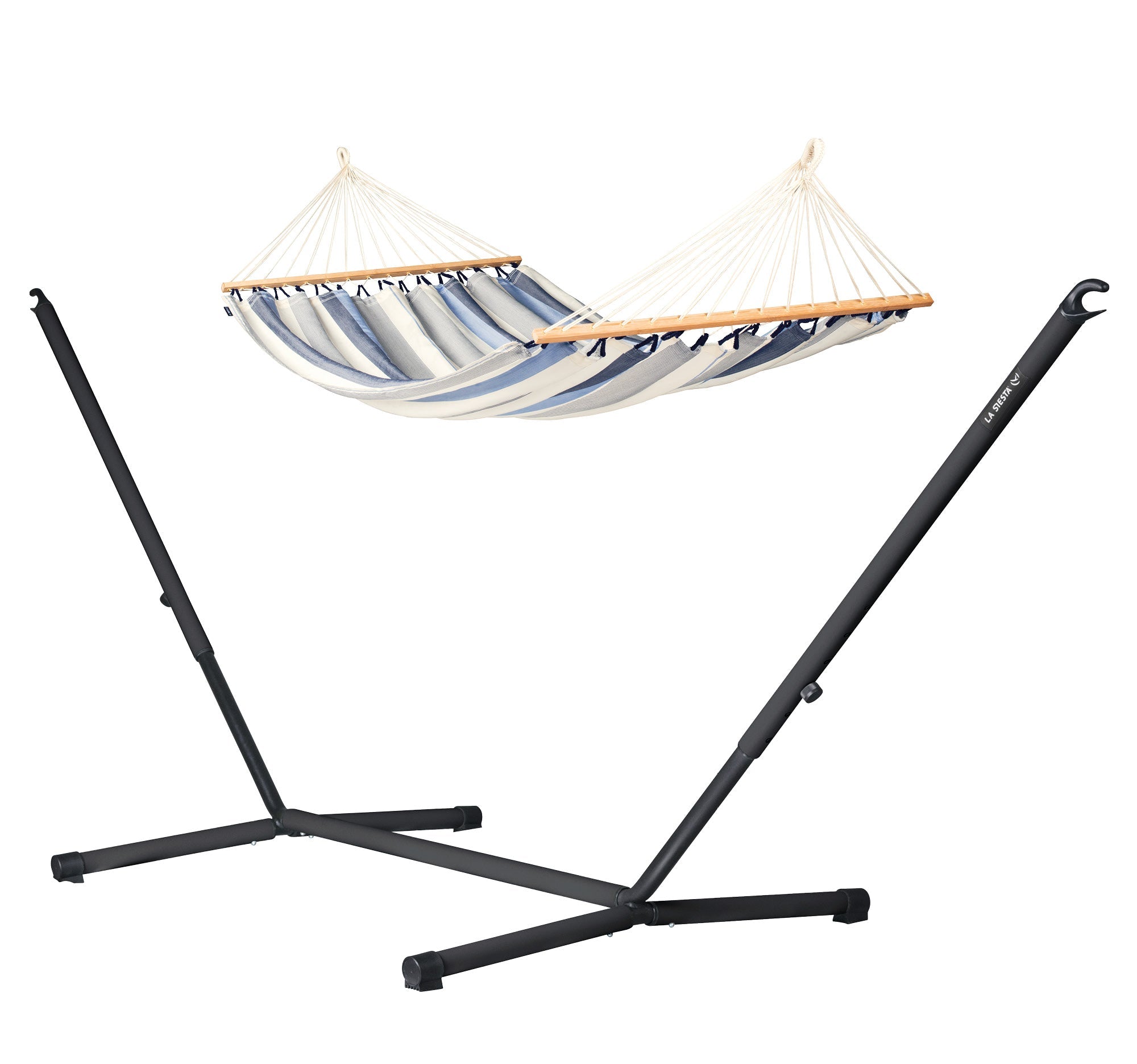 Nautico Anthracite Outdoor R Sea Salt - Weather-Resistant Double Spreader Bar Hammock with Powder Coated Steel Stand