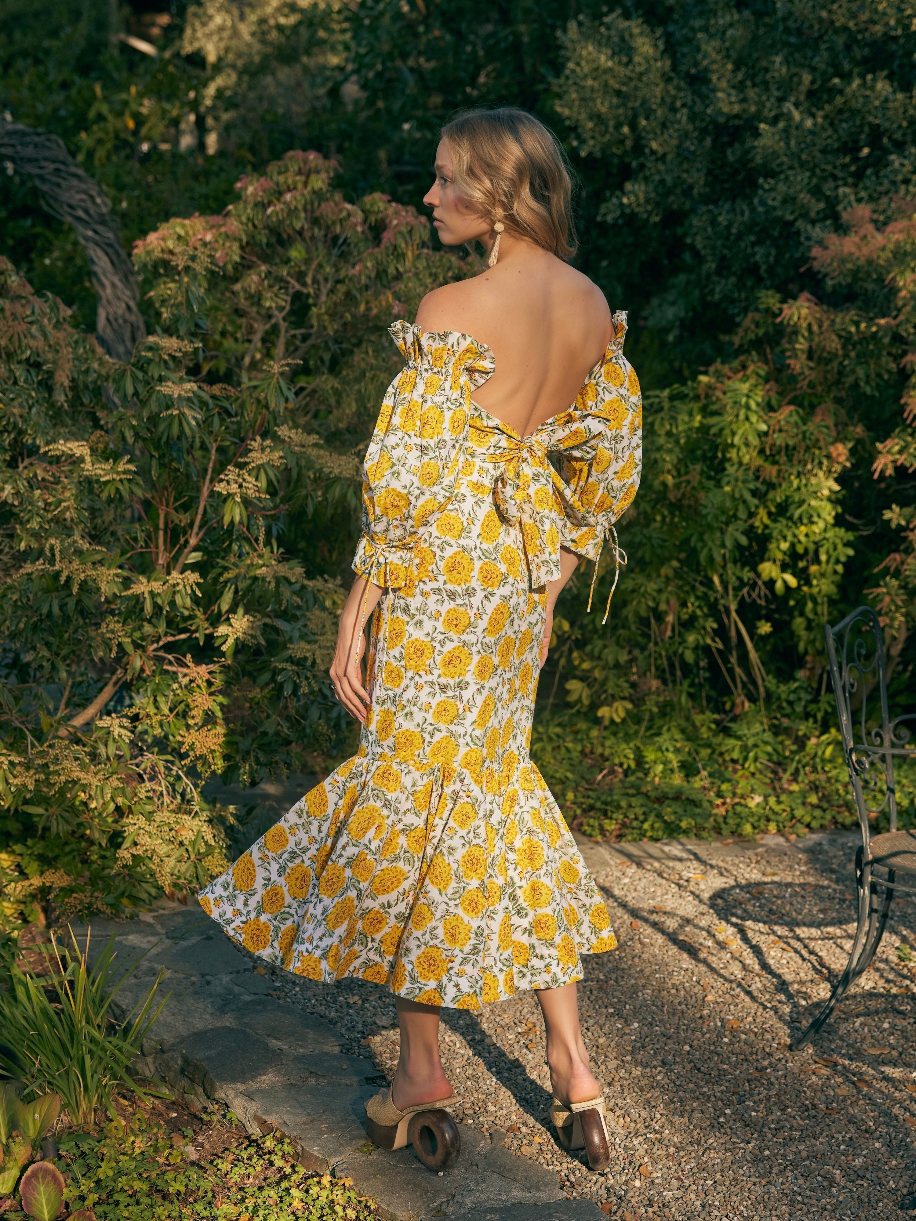 Casey Puff Sleeve Top - Cream/Canary Floral print