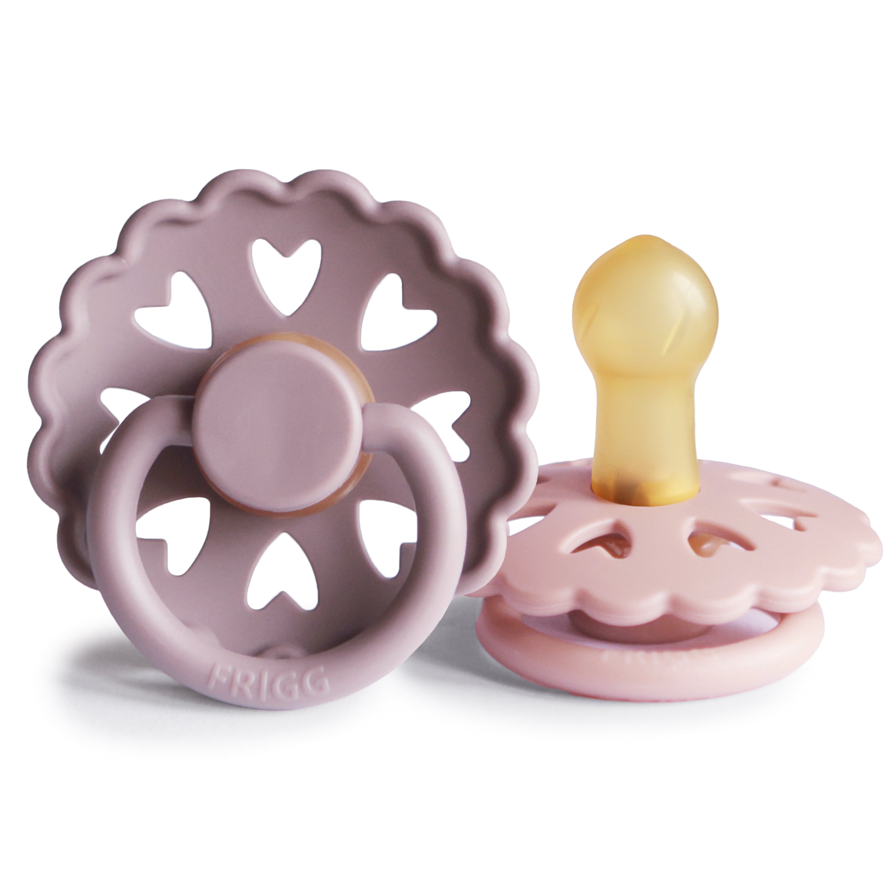 FRIGG Andersen Fairytale Natural Rubber Pacifier 2-Pack FRIGG PACIFIERS Mushie Twilight Mauve/Primrose 0-6 months