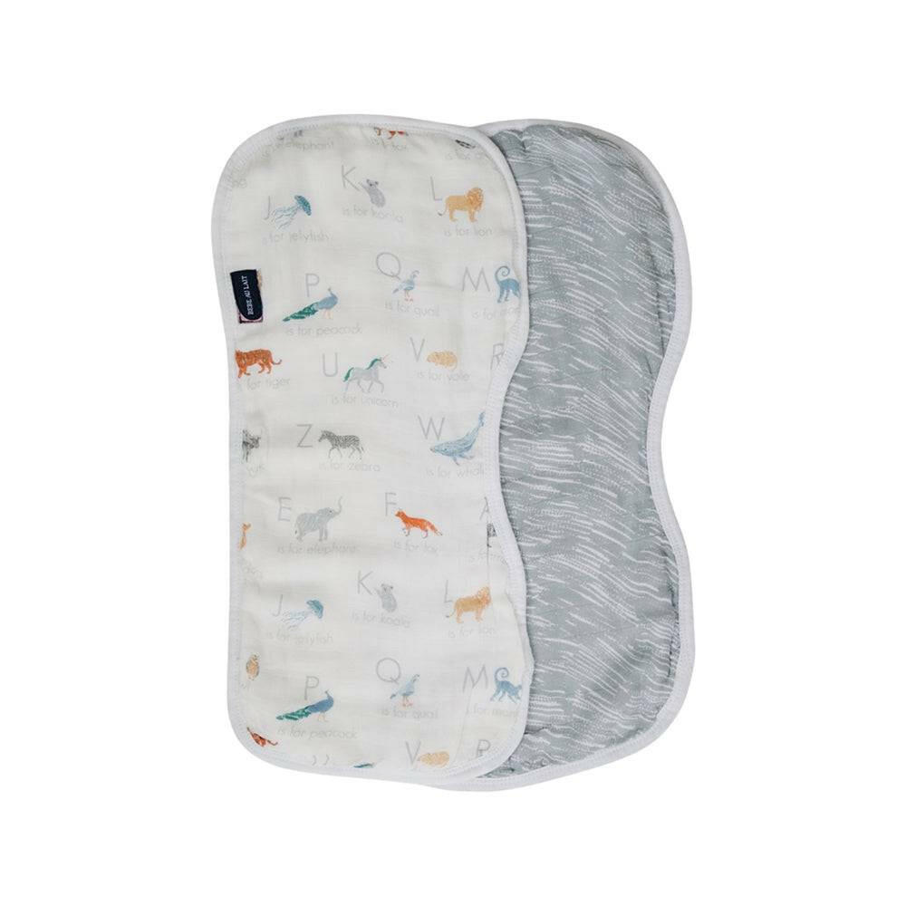 Animal Alphabet + Grey Crayon Oh So Soft Muslin Burp Cloths Set Burp Cloths Bebe au Lait