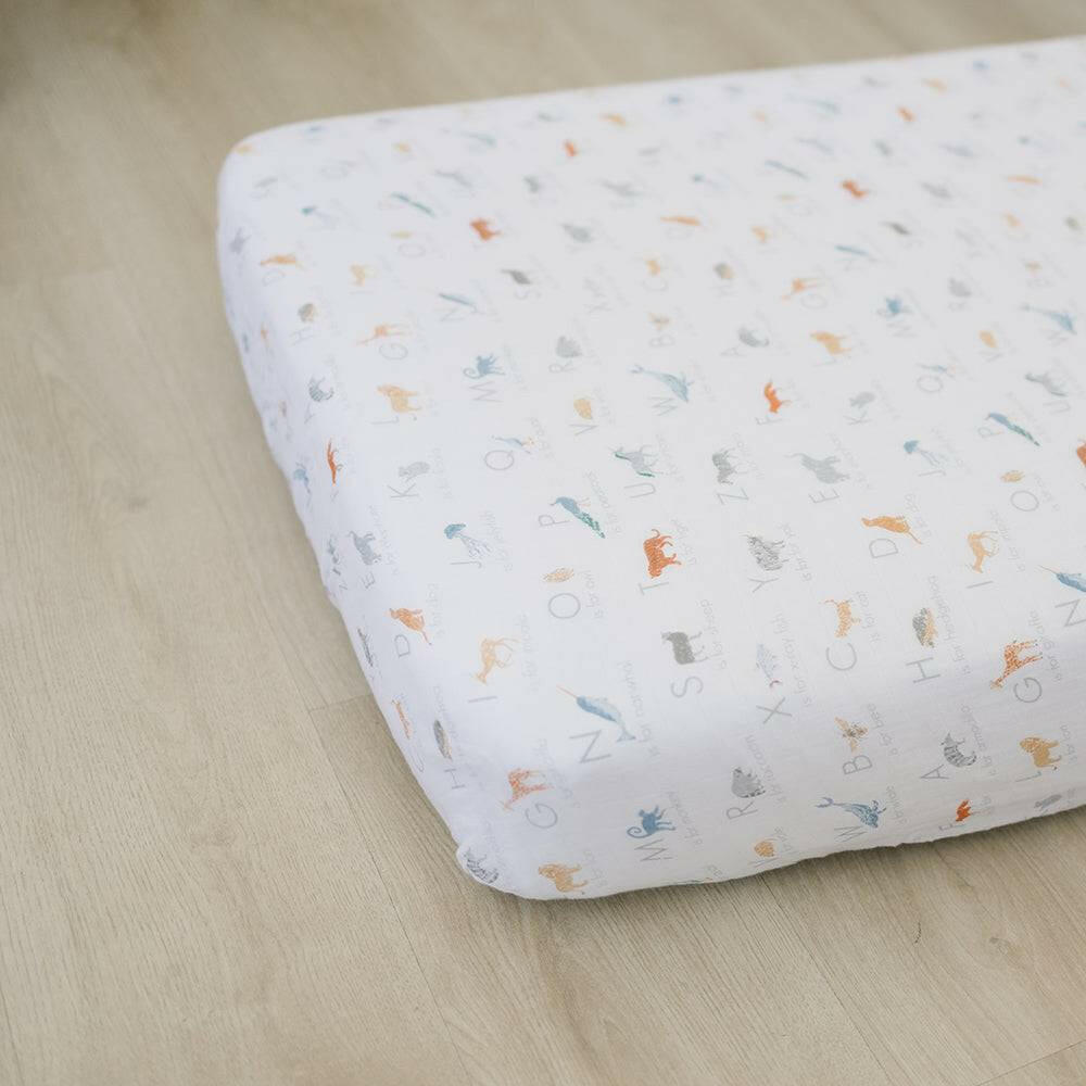 Animal Alphabet Oh So Soft Muslin Crib Sheet Crib Sheet Bebe au Lait