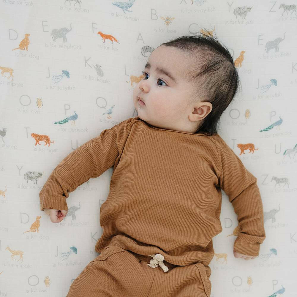 Animal Alphabet Oh So Soft Muslin Crib Sheet Crib Sheet Bebe au Lait