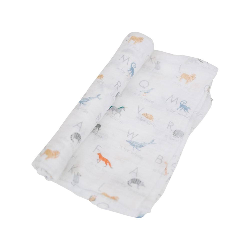 Muslin Swaddle Blanket Oh So Soft Animal Alphabet Swaddle Blanket Bebe au Lait