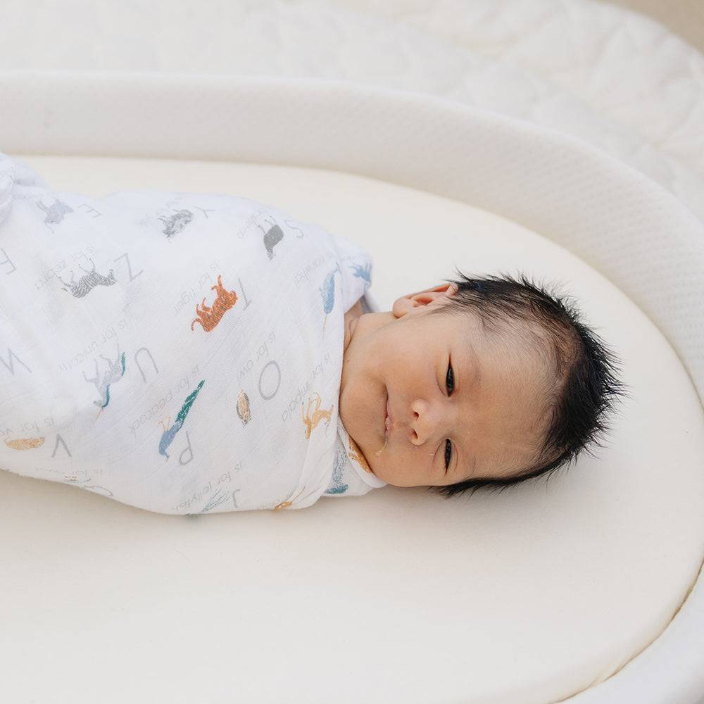 Muslin Swaddle Blanket Oh So Soft Animal Alphabet Swaddle Blanket Bebe au Lait