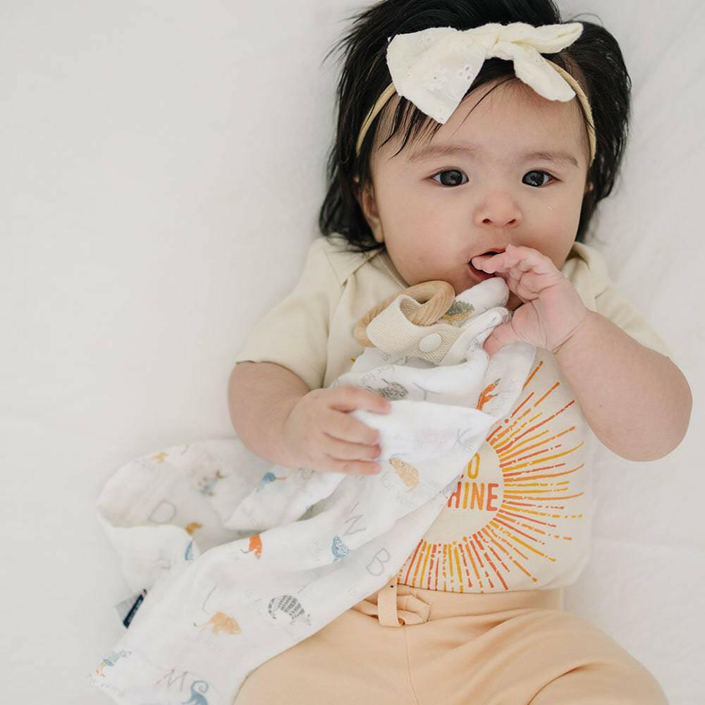 Animal Alphabet Oh So Soft Muslin Teether Blanket Teether Blanket Bebe au Lait