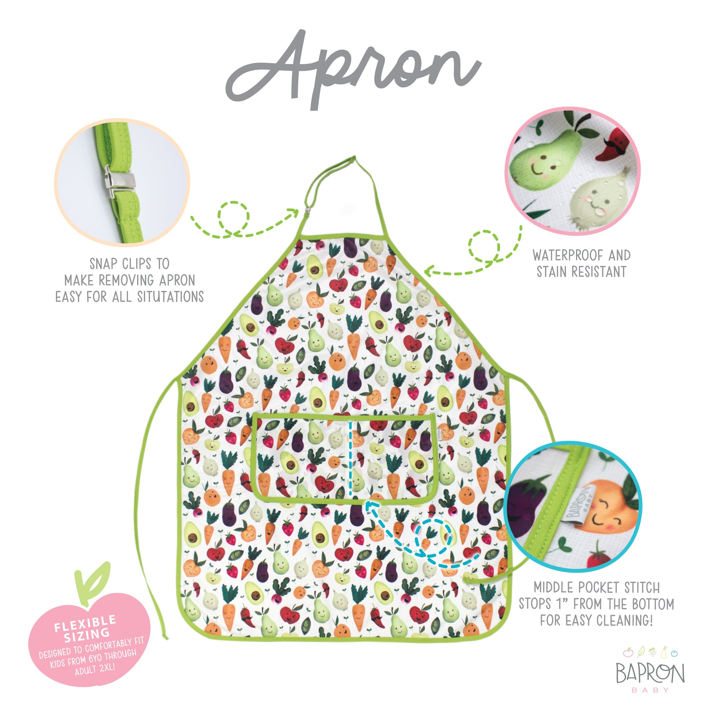 Market Fresh Apron - fits sizes youth small through adult 2XL BapronBaby