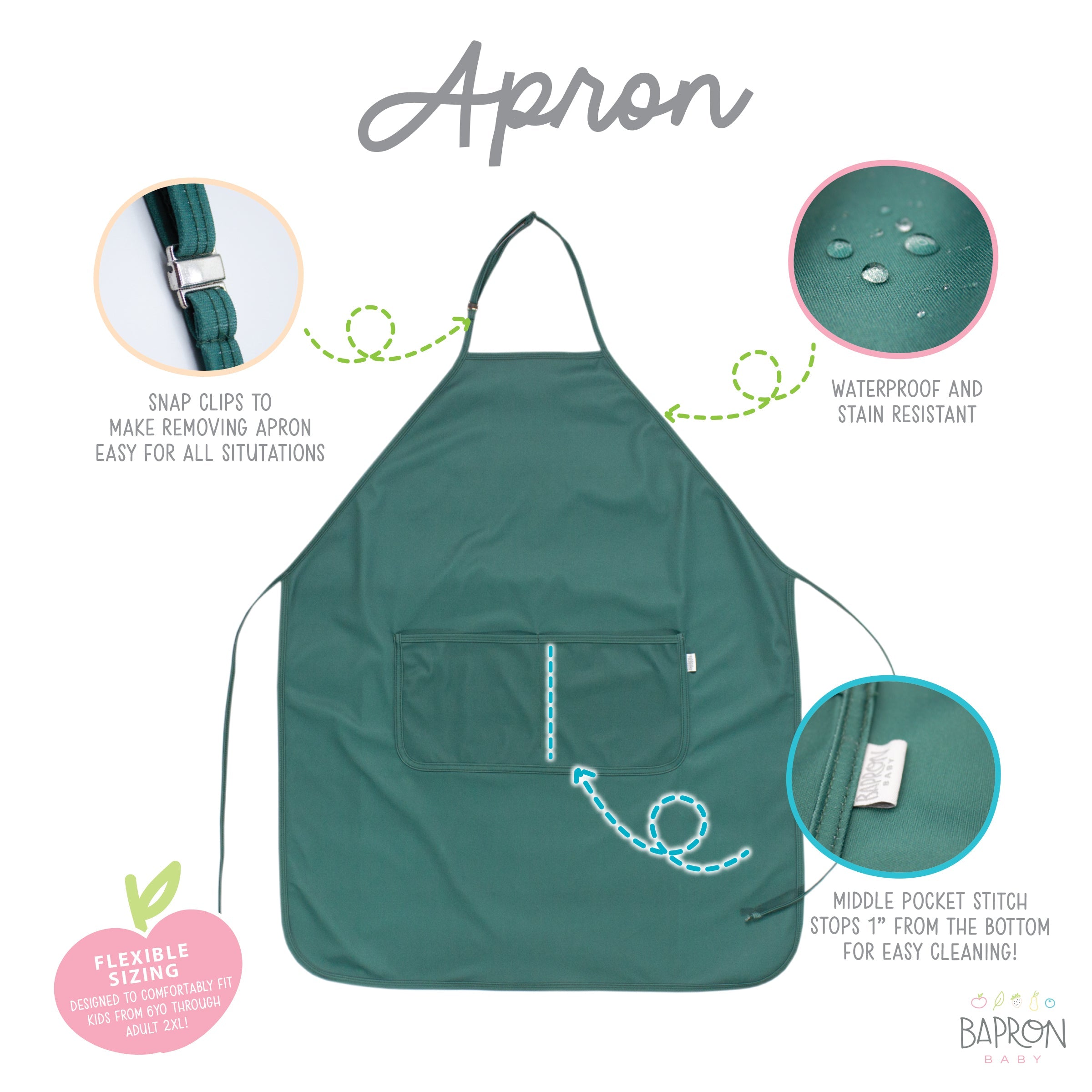 Solid Pine Minimalist Apron - fits sizes youth small through adult 2XL BapronBaby