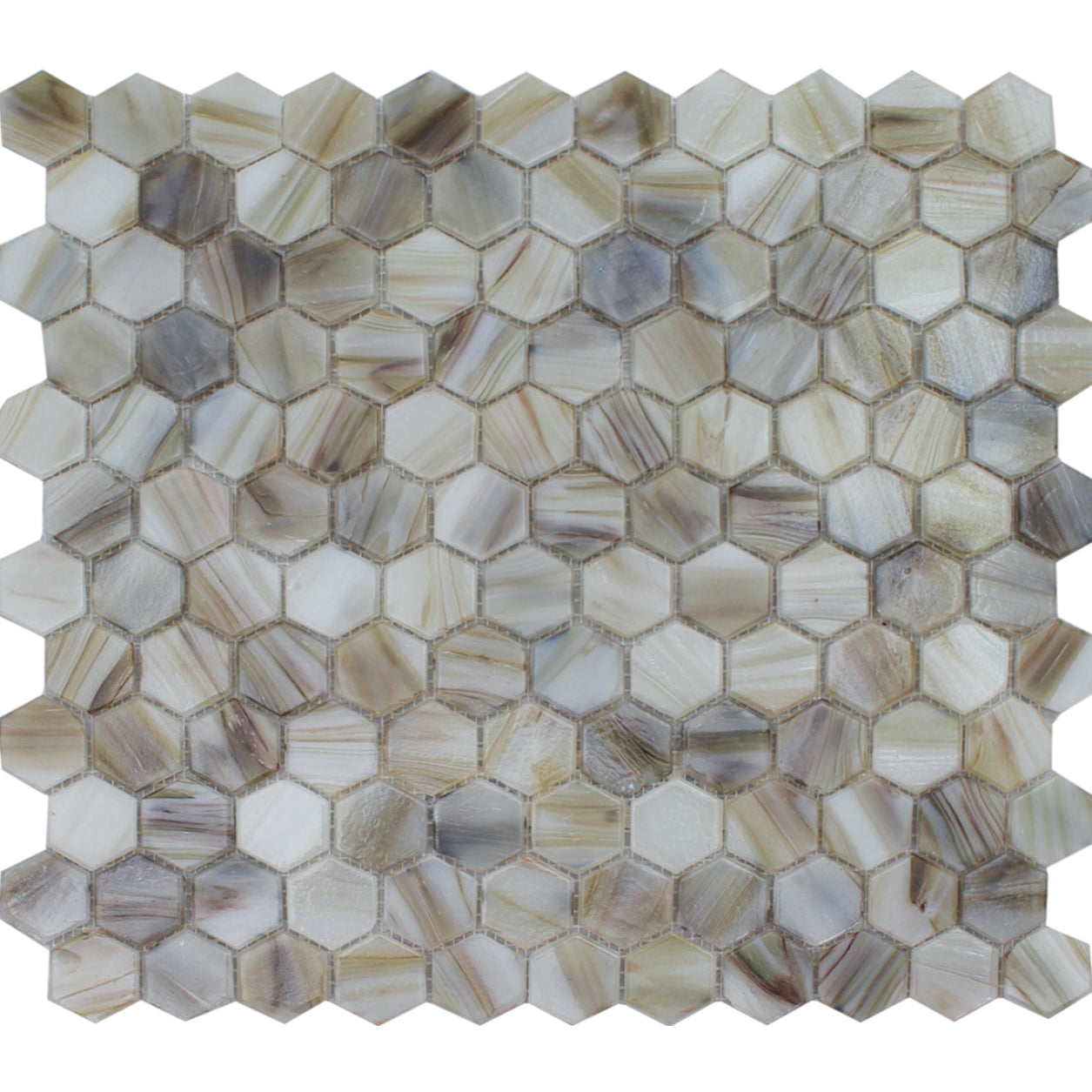 Agate Hex on 10.75"x11.25" Mesh Glass Mosaic Tile Aurora Series - Aquatica Collection