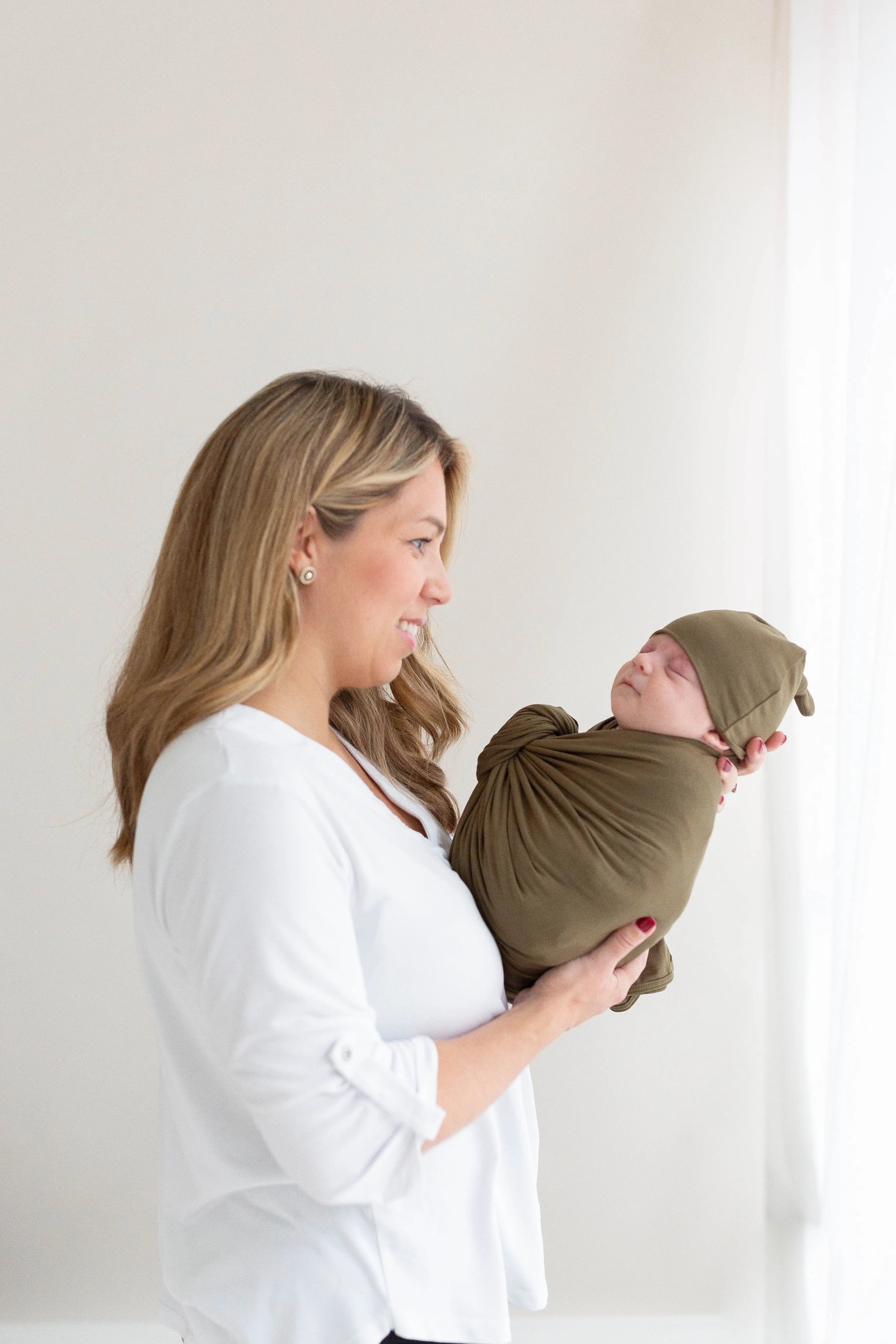 Swaddle Blanket and Hat Set - Olive Green Newborn Swaddle