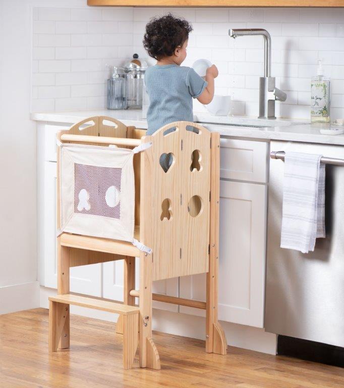 Plum - 3 in 1 Foldable Kitchen Tower, Step Stool and Chalkboard Indoor Avenlur.com