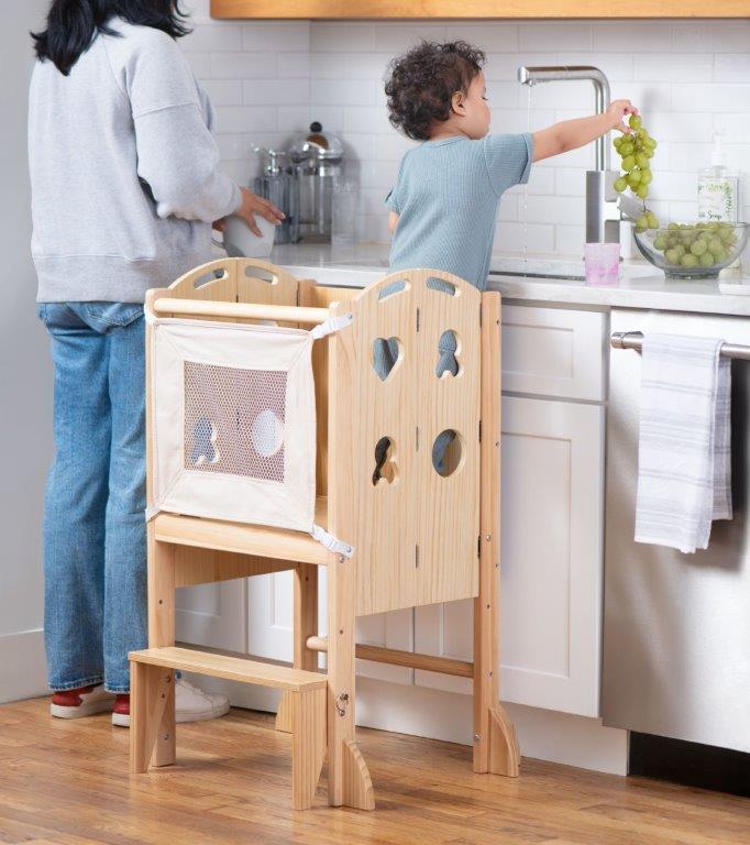 Plum - 3 in 1 Foldable Kitchen Tower, Step Stool and Chalkboard Indoor Avenlur.com