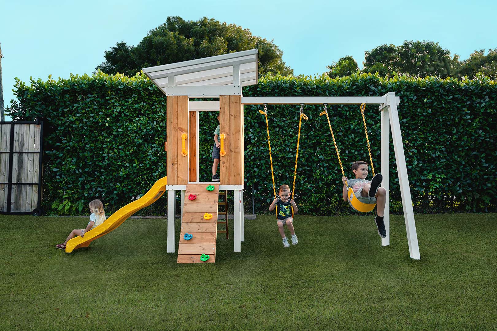 Forest - Modern Backyard Outdoor Swing Set 2 Swings And Trapeze Bar Outdoor Avenlur.com