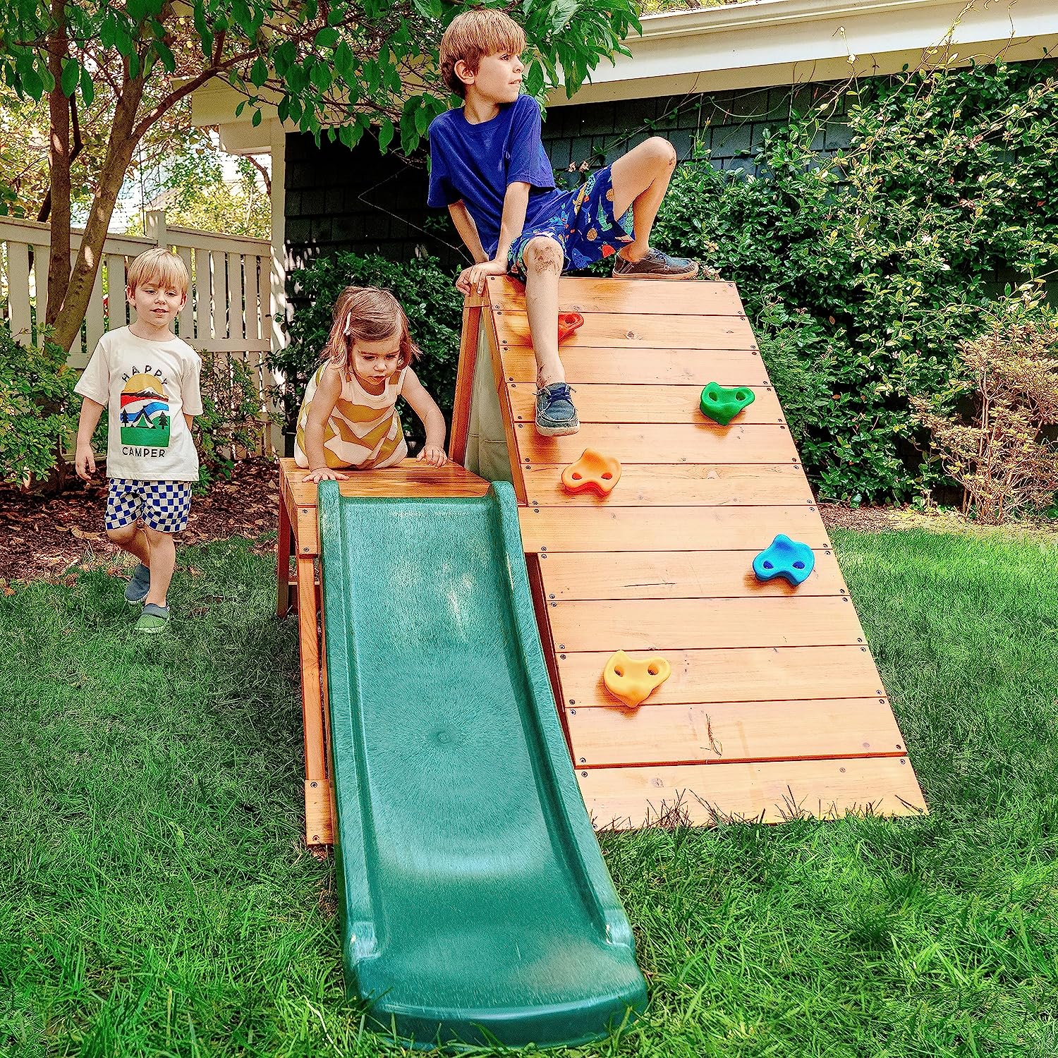 Palm - 5-in-1 Outdoor and Indoor Playground Playset Outdoor Avenlur.com Green Slide