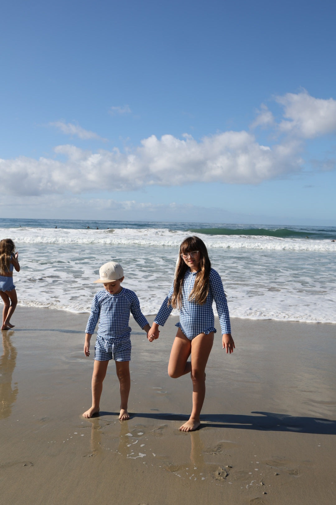Girl's Long Sleeve Swimsuit | Blue Gingham