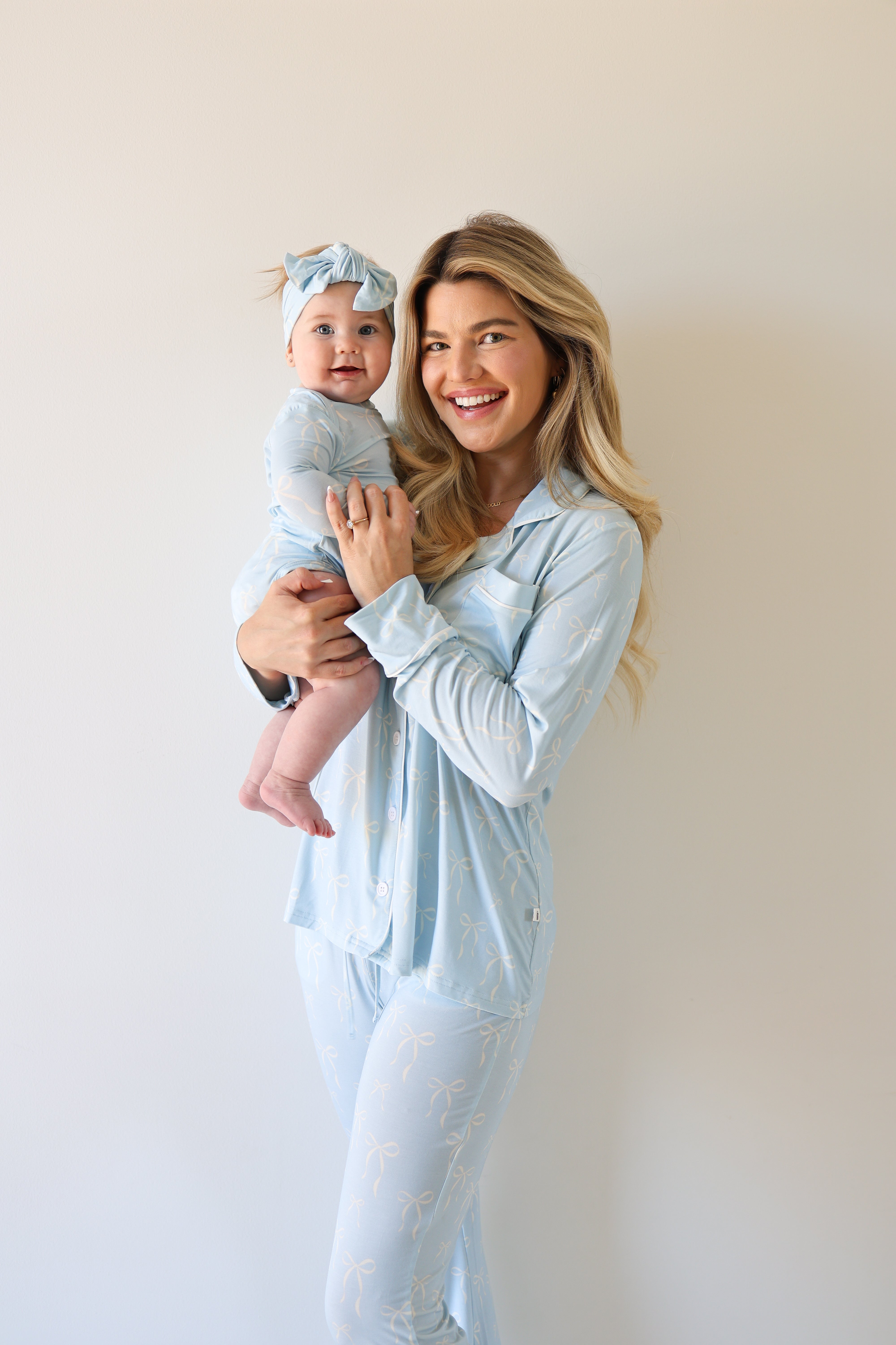 Women's Bamboo Button Up Lounge Set | Blue Bows
