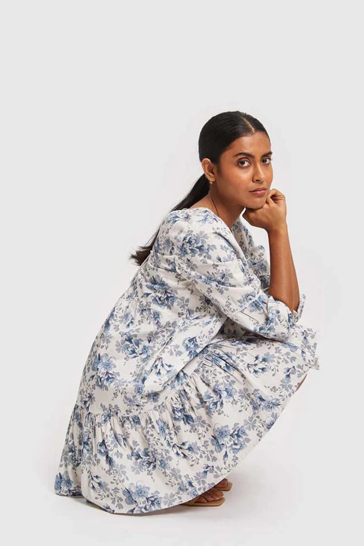 Deep V Short Dress - Azure Waves