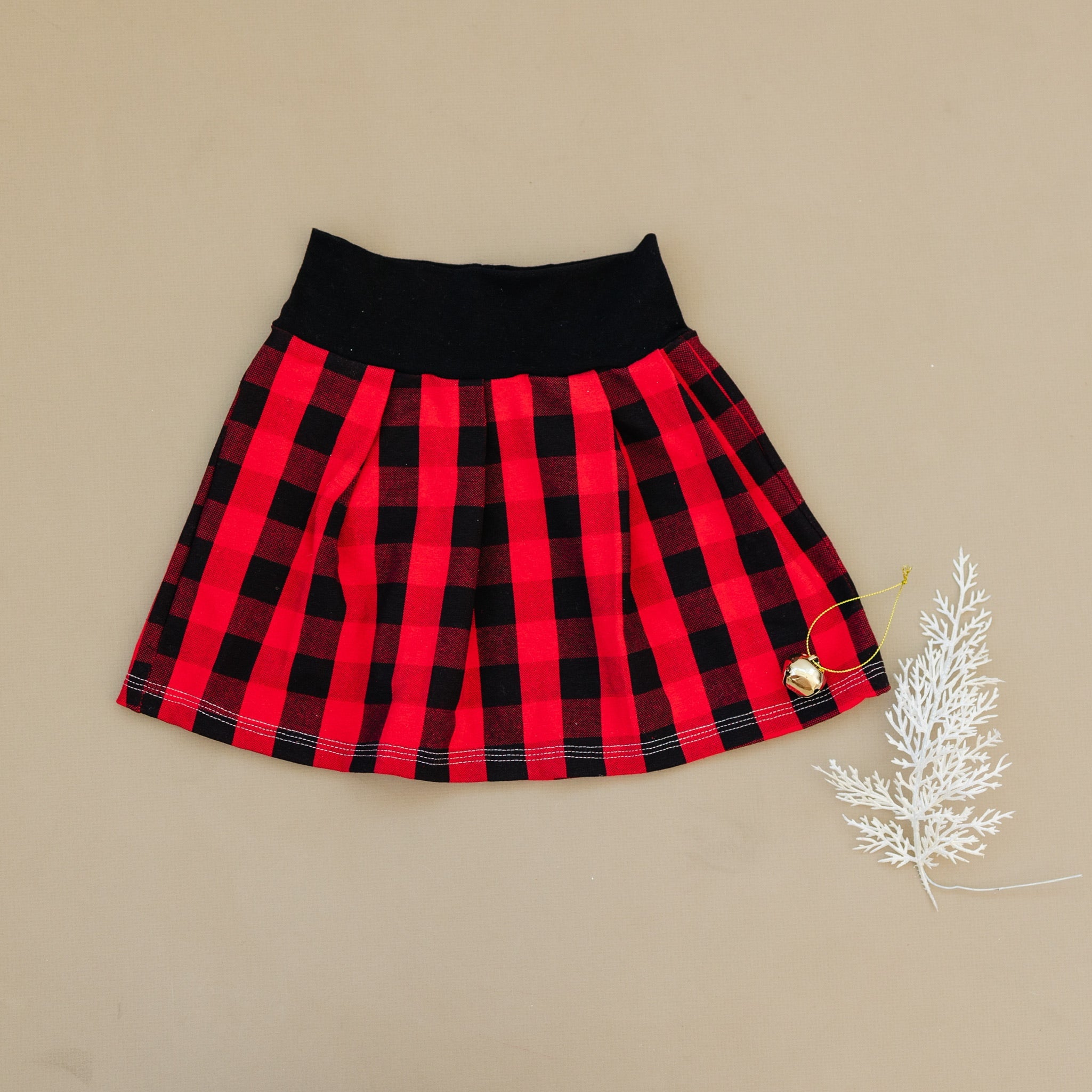 Red & Black Check Skirt - black waistband Skirt doodle & jack