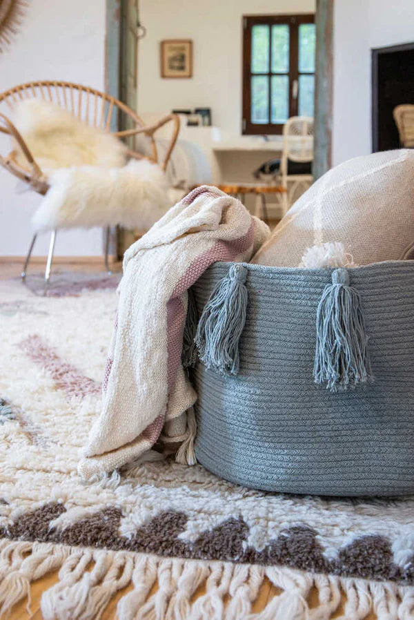 BASKET TASSELS SOFT BLUE Little Wonder & Co