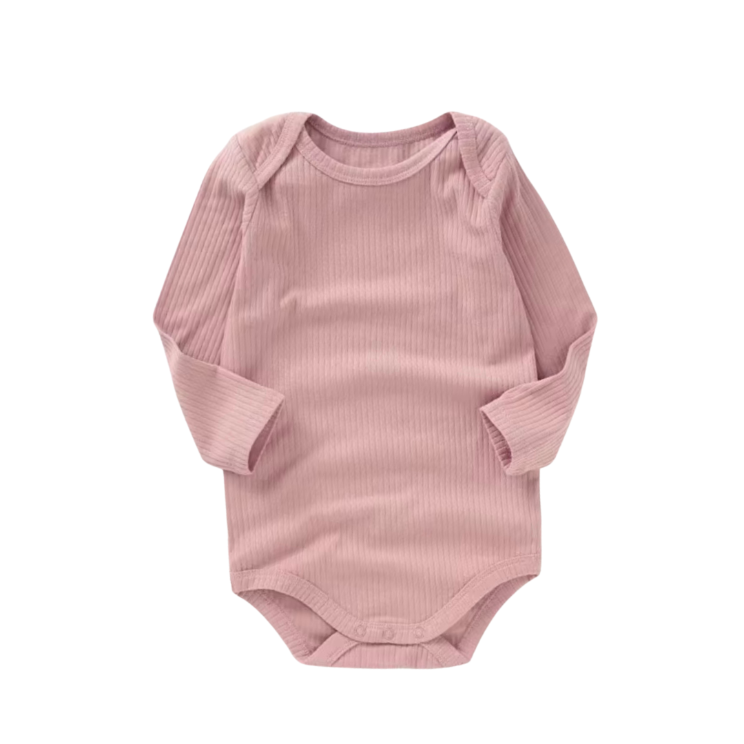 Ribbed Organic Cotton Long Sleeve Bodysuit - Pink