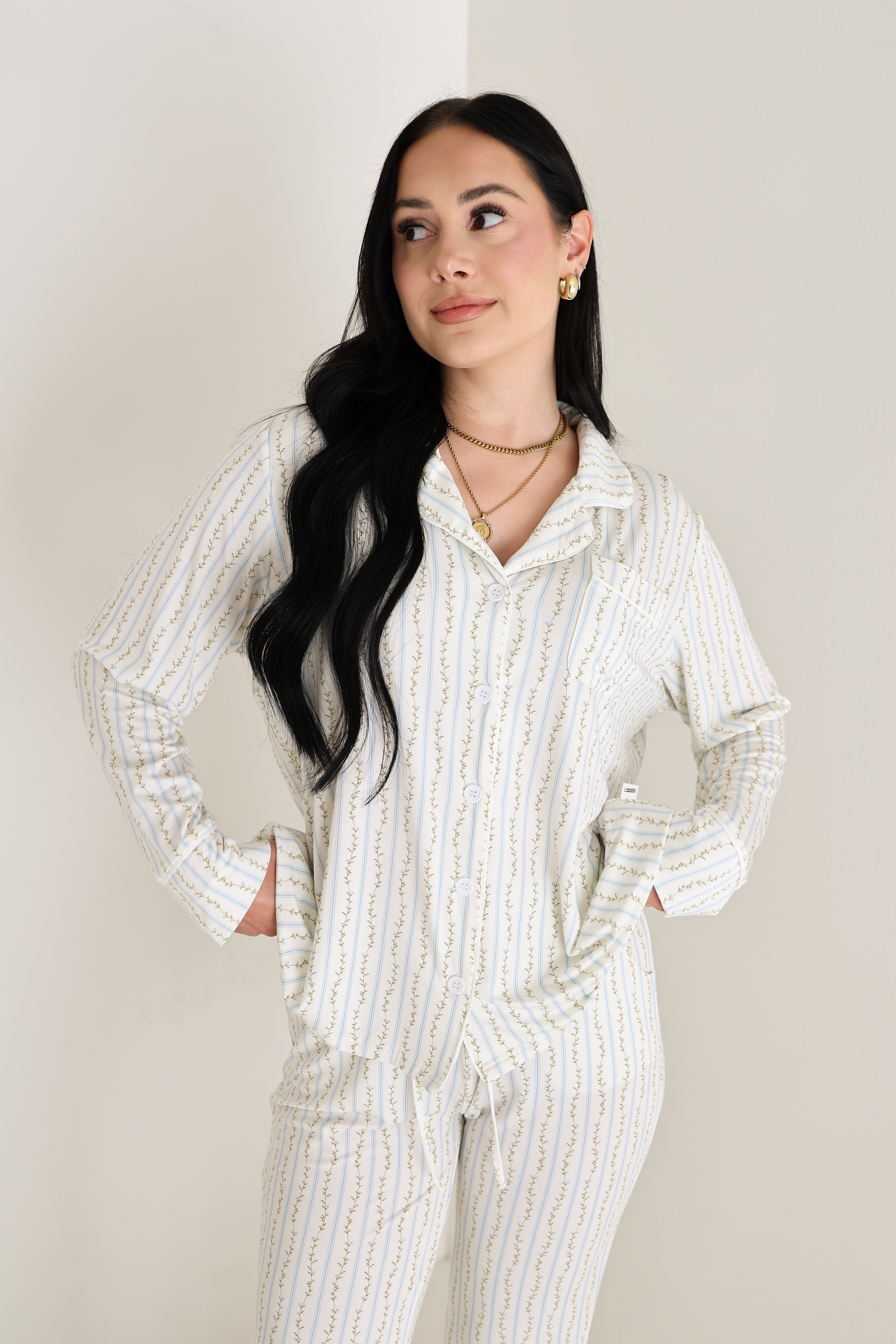 Women's Bamboo Button Up Lounge Set | Dainty Vines