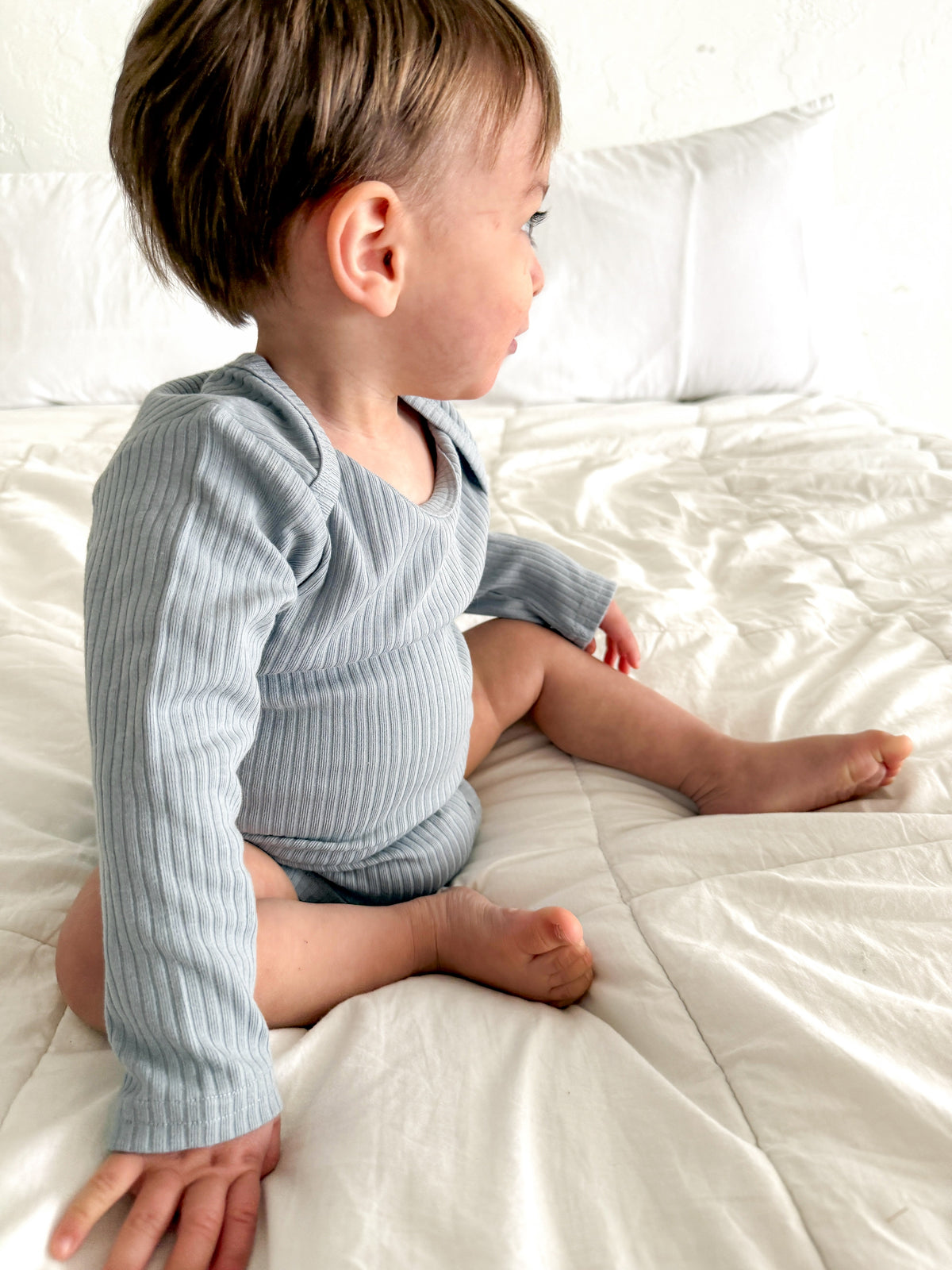 Ribbed Organic Cotton Long Sleeve Bodysuit - Ocean
